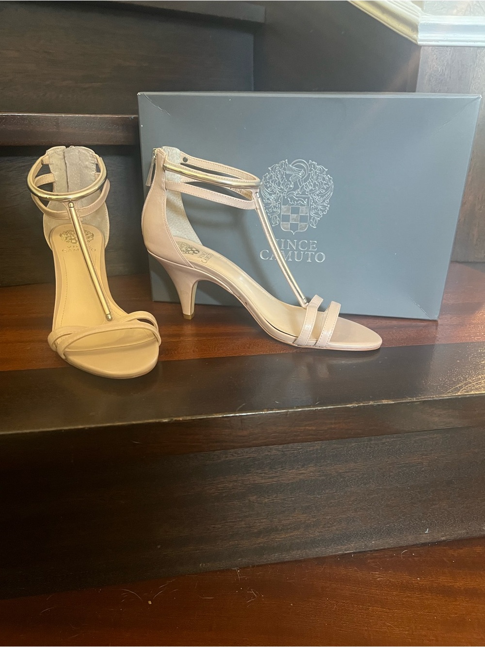 Vince Camuto Mitzy T-Strap Ankle Sandals-Nude/Pink Silver Hardware – Women’s 8.5 - Picture 4 of 8